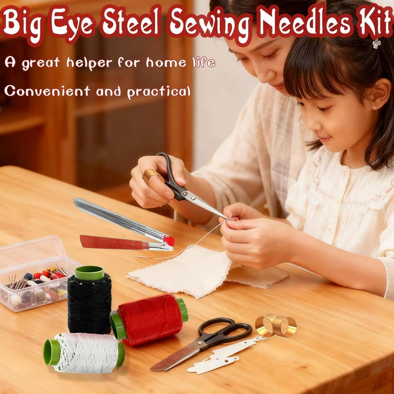 Cekomady Big Eye Steel Sewing Needles Kit 34PCS | 5 Size Steel Needles for Hand Sewing Kit Stainless Needle for Adult with Case | Beginner-Friendly (34-PCS) - Image 2